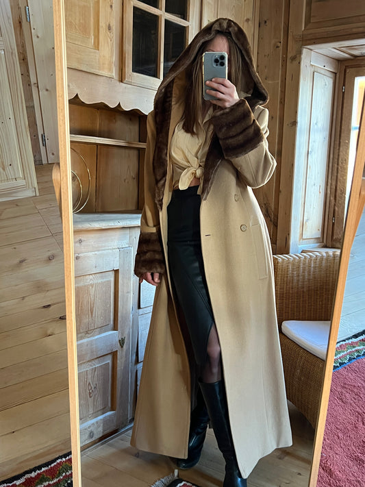 Vtg Wool Coat With Hoodie