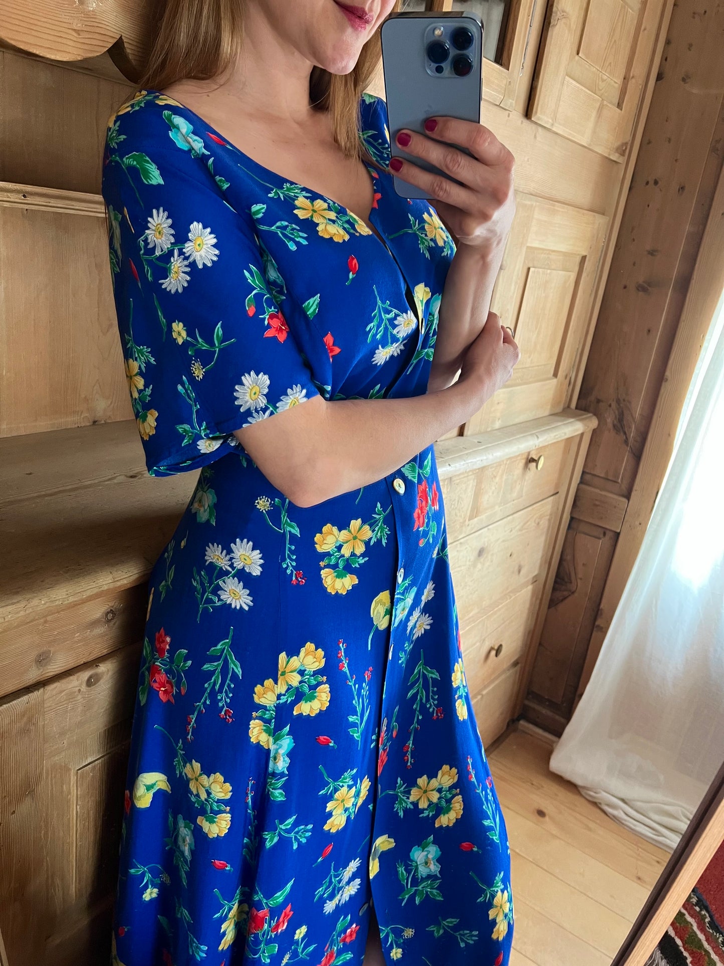 Vtg Blue Floral Dress