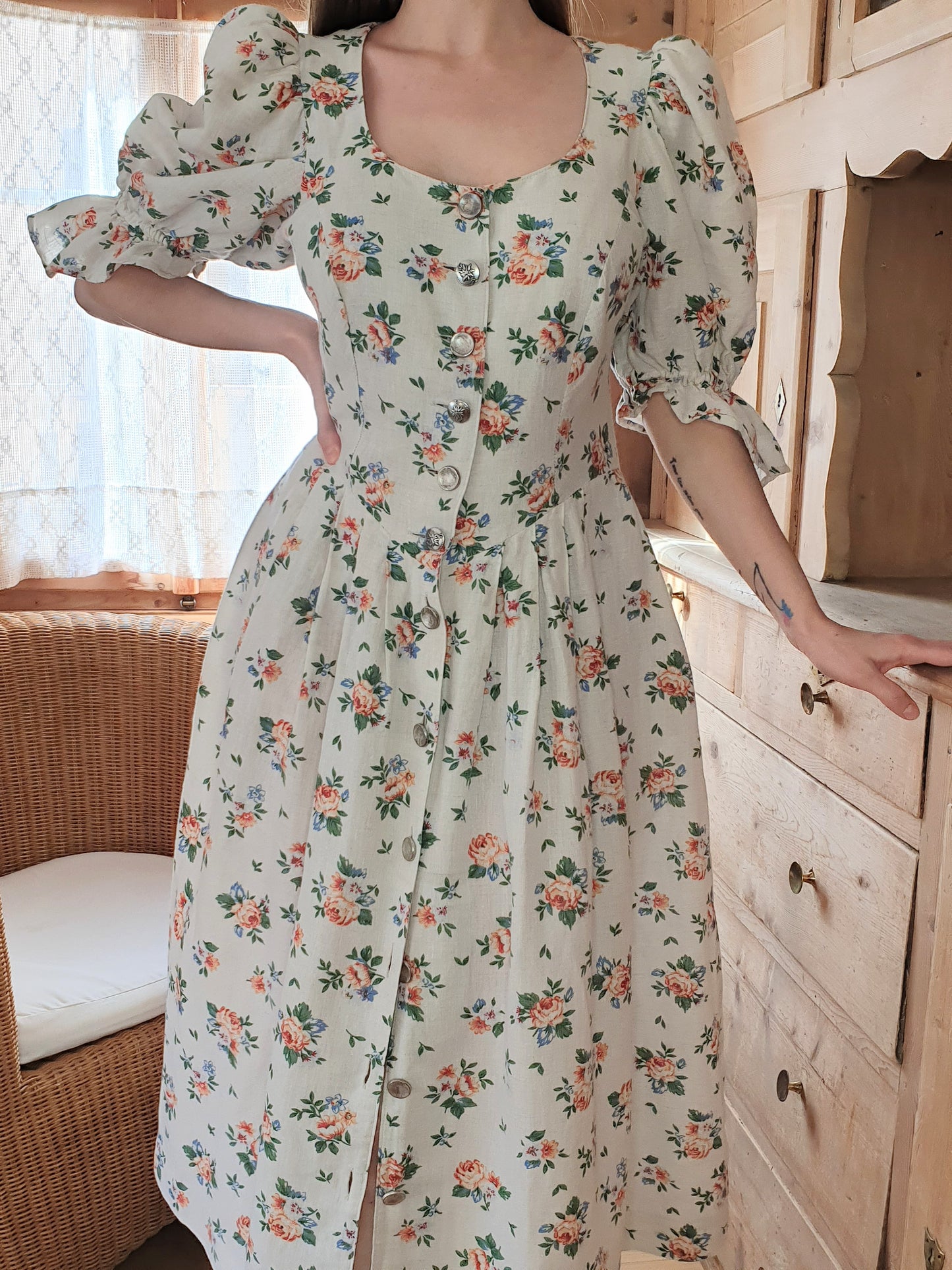 Floral Puff Sleeves Dress