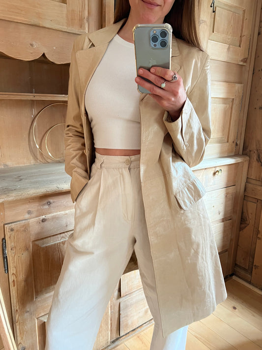 Vintage Beige Leather Jacket
