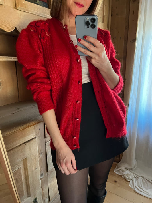 Red Mohair Cardigan