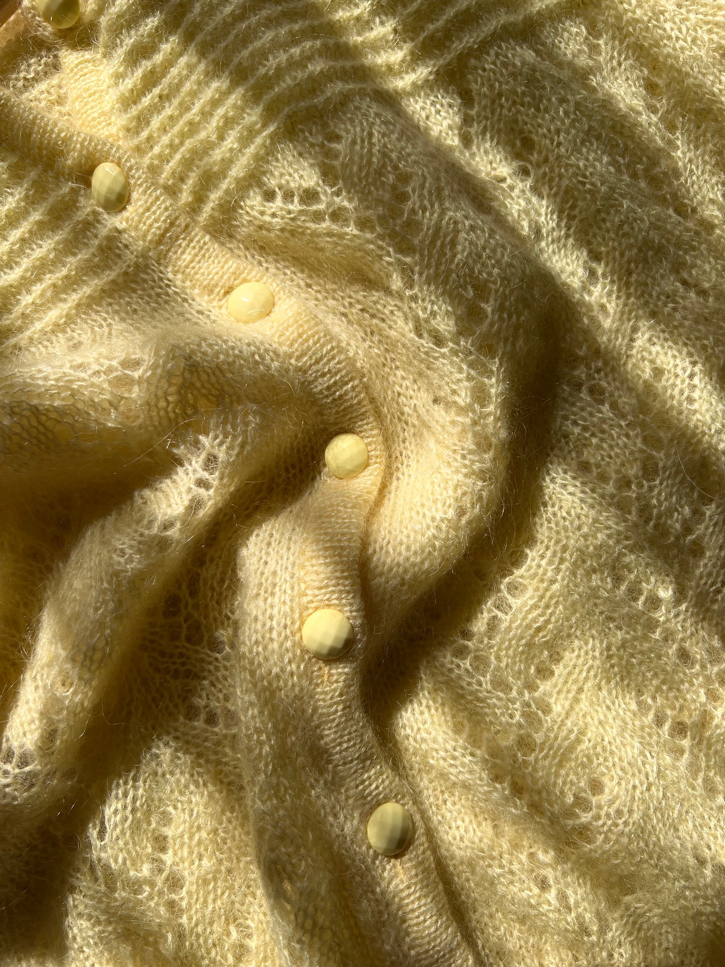 Vtg Light Yellow Mohair Cardigan