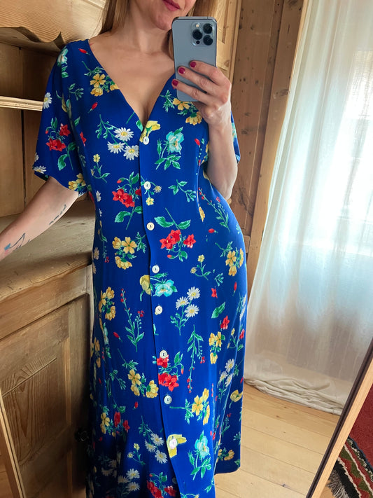 Vtg Blue Floral Dress