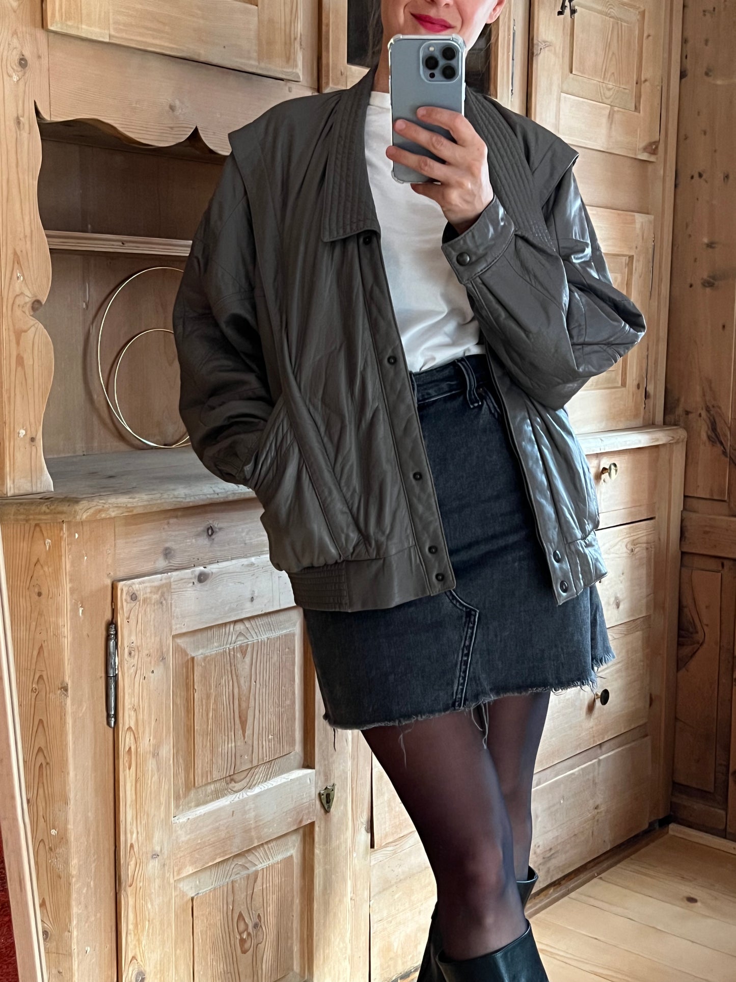 Grey Vintage Leather Jacket