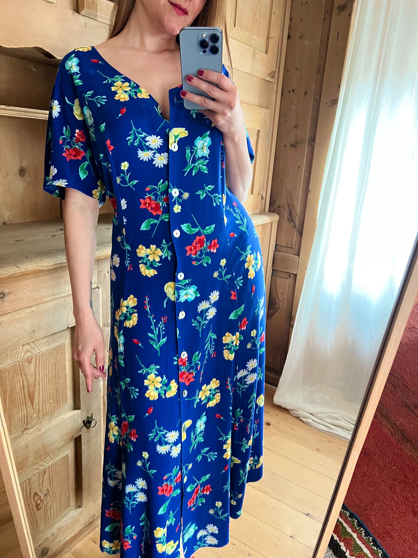 Vtg Blue Floral Dress