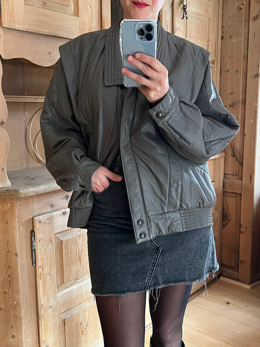 Grey Vintage Leather Jacket