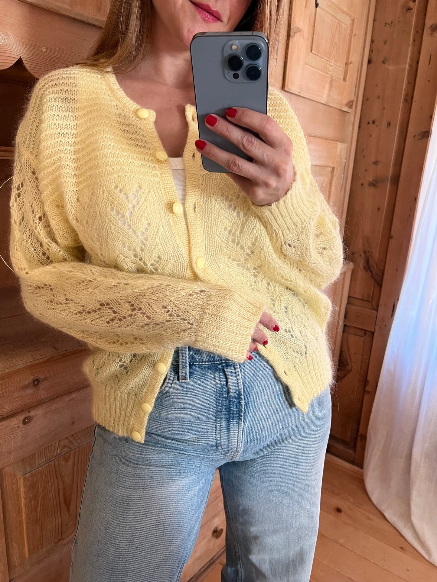 Vtg Light Yellow Mohair Cardigan