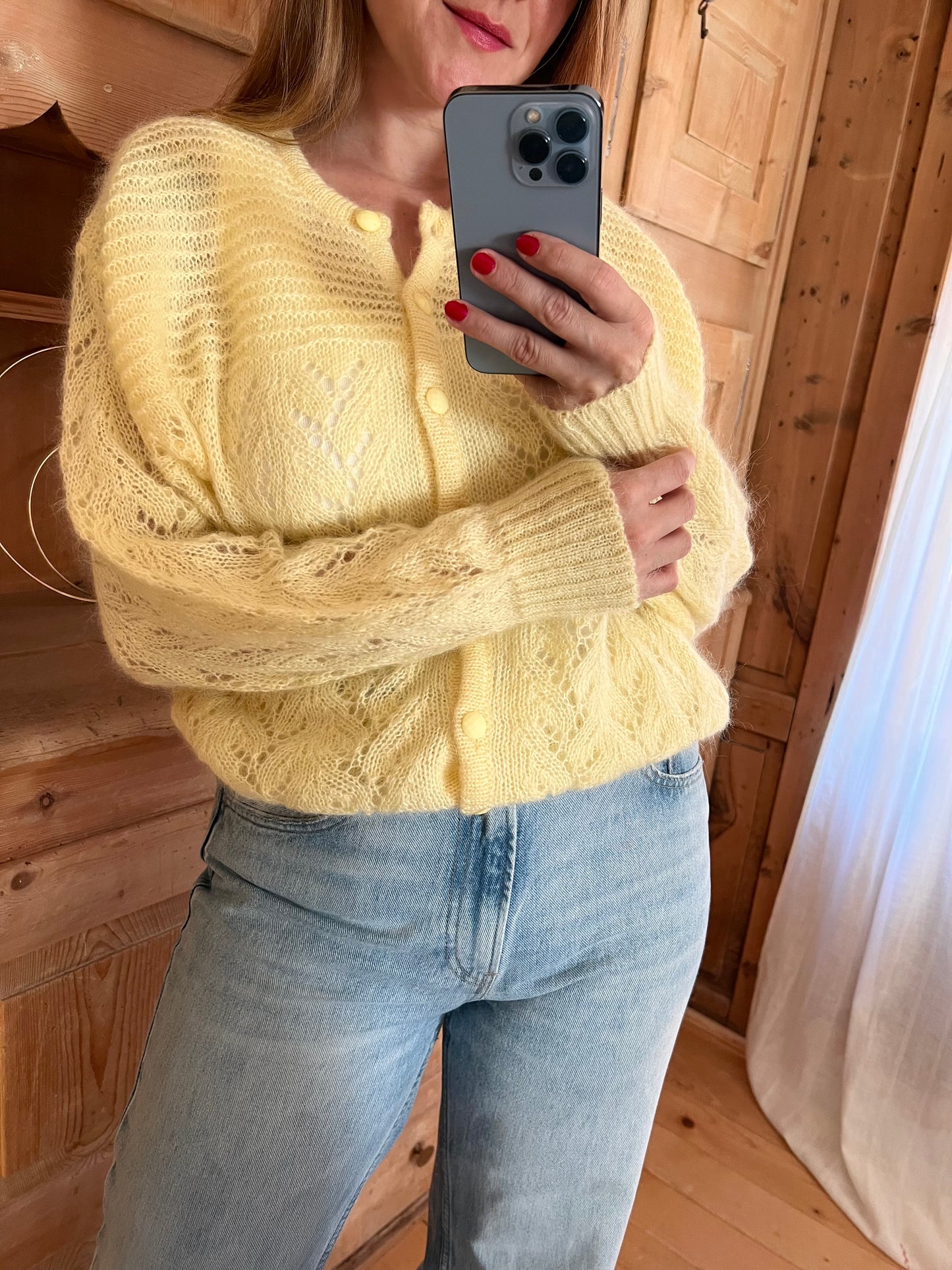 Vtg Light Yellow Mohair Cardigan